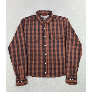 Simms Shirt Men's Small Orange Plaid Long Sleeve Button Up Fishing Outdoor